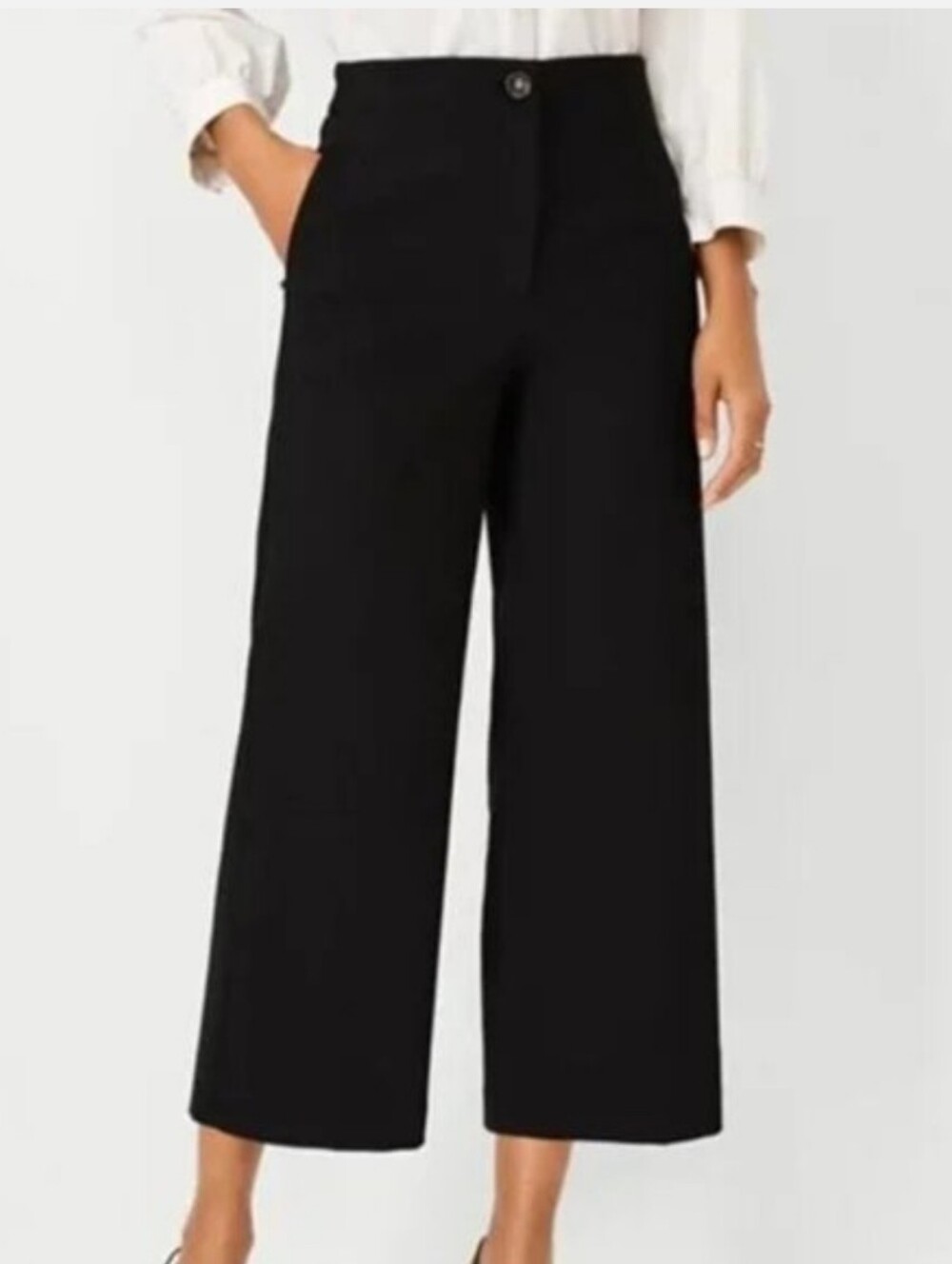Ann Taylor Black The Slim Wide-Leg Cropped Ankle Pants